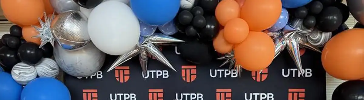 balloons attached to UTPB backdrop - decorative