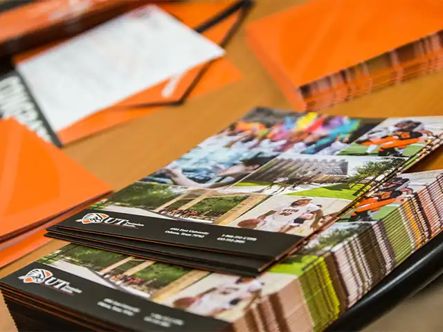 catalogs on table
