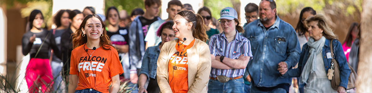 Falcon Day tour group on UTPB campus
