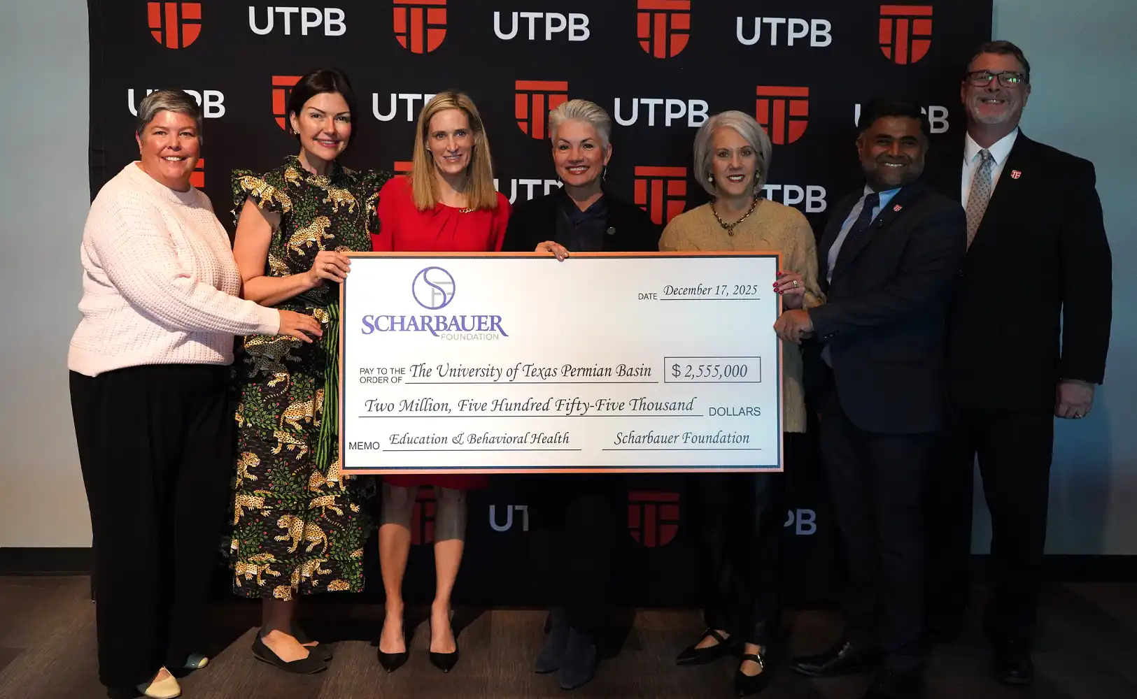 Scharbauer Foundation presenting a check to UTPB in support of Midland teachers. 