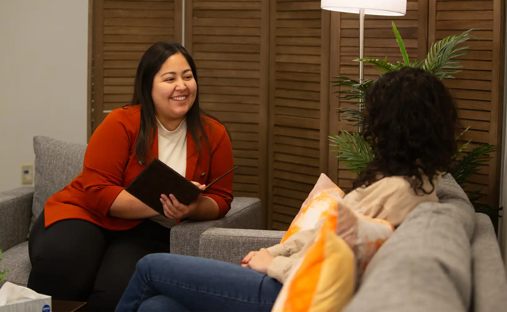 UTPB student sitting in a mock school counseling session. 