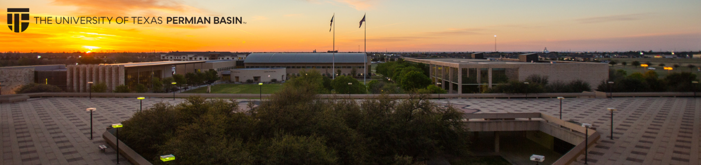 UTPB campus shot with sunset in background