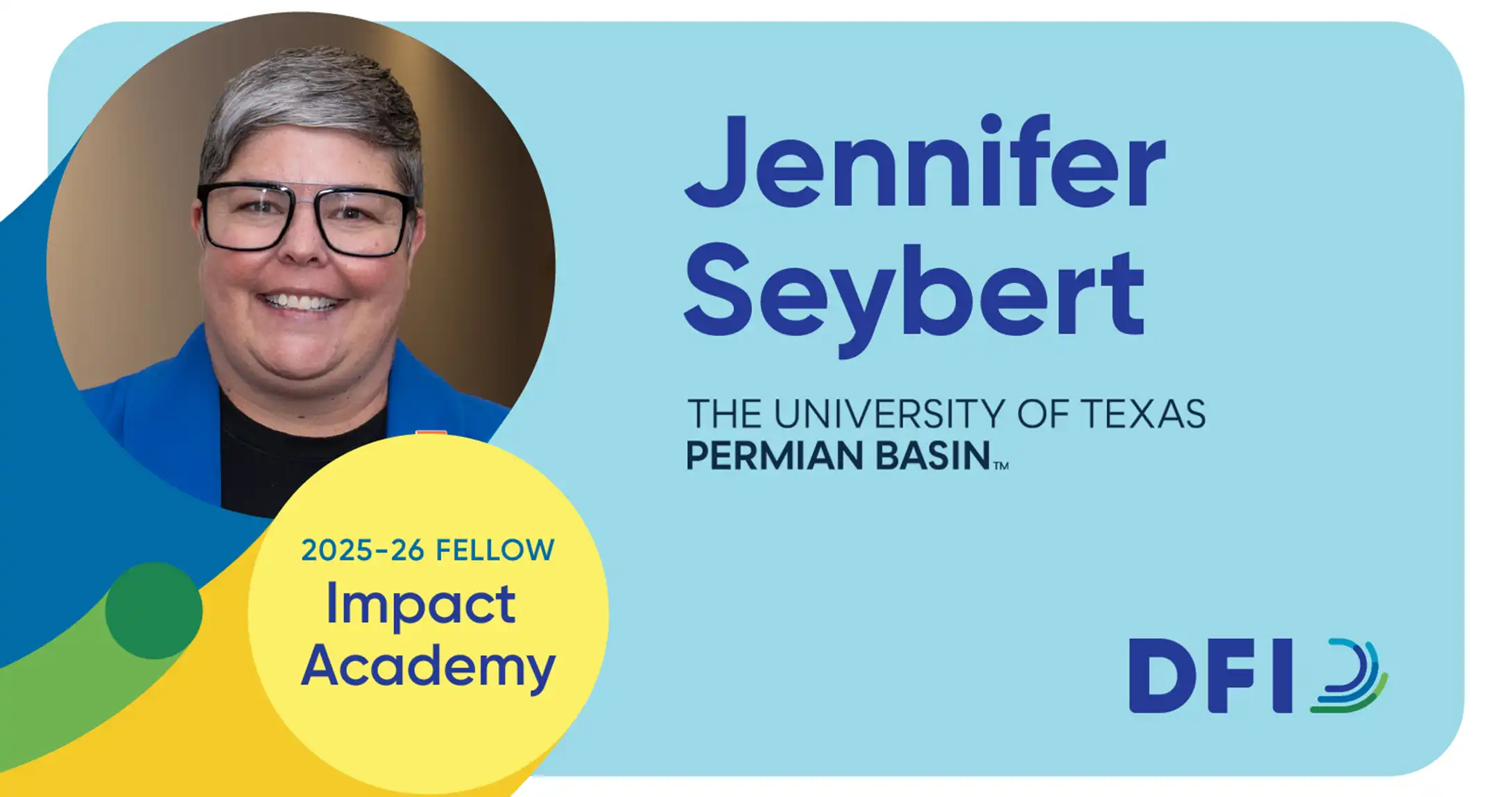 DFI Impact header with photo of Jennifer Seybert
