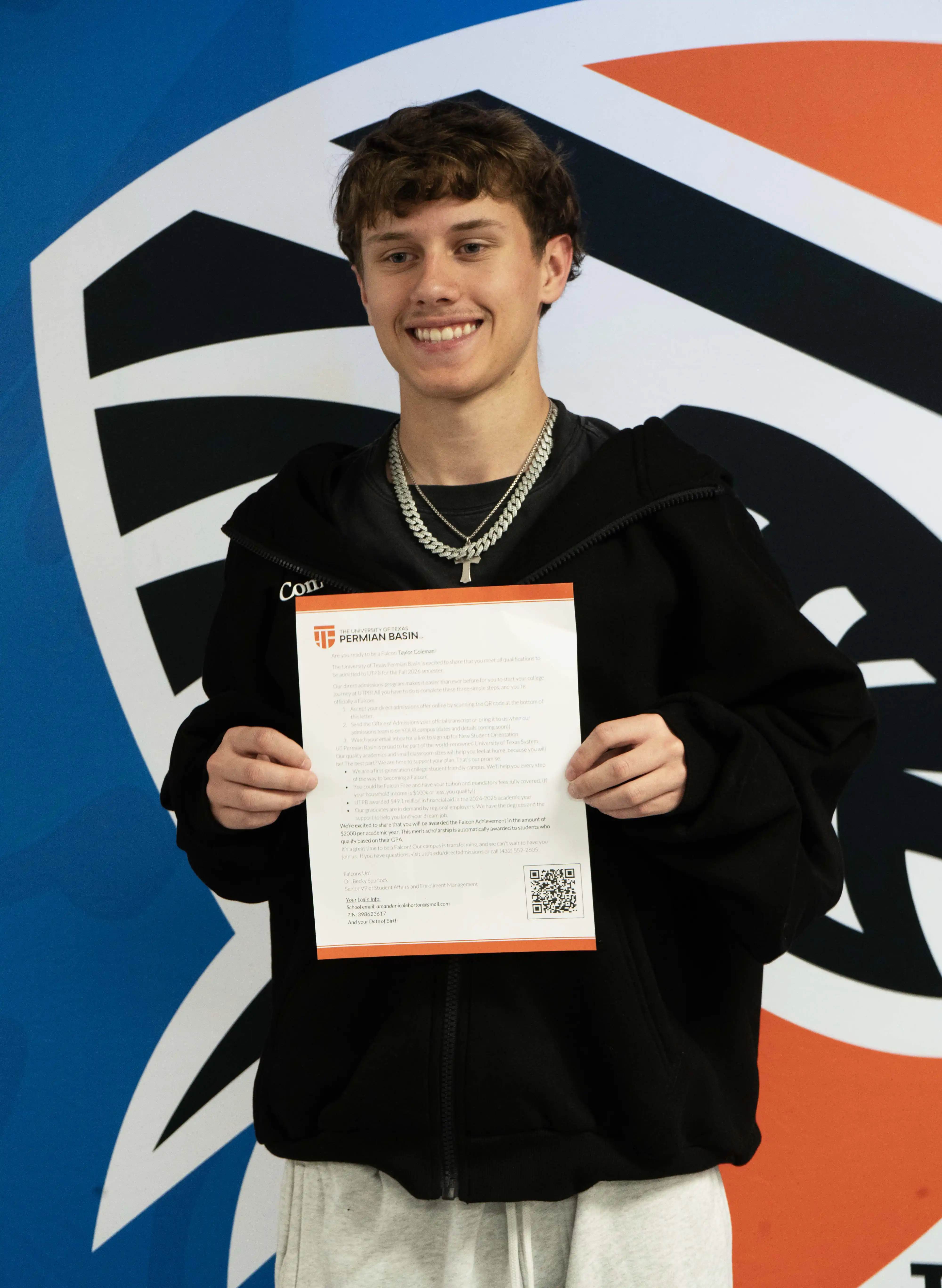 High school senior after receiving his Direct Admissions packet. 