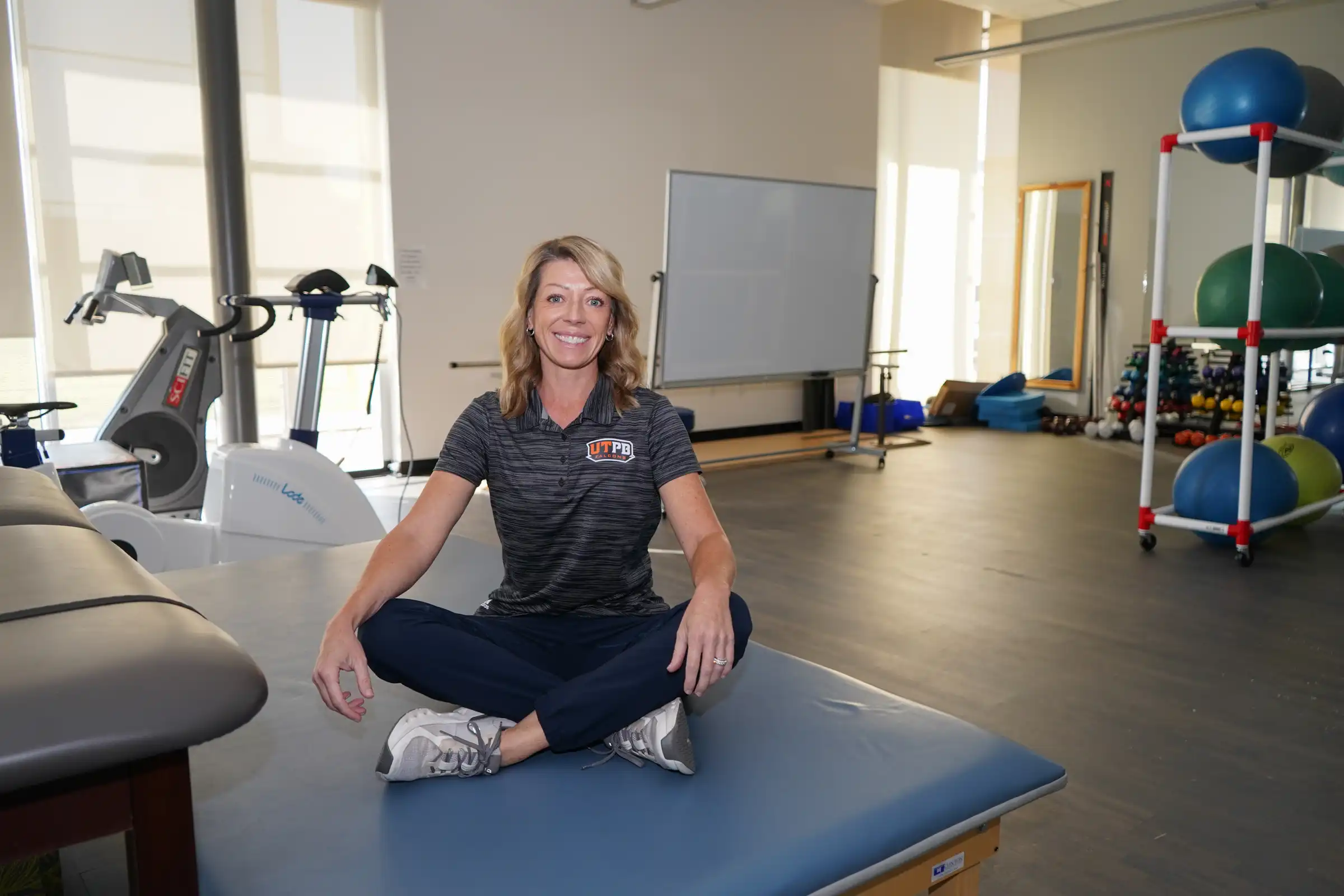 Lora Bedard in a lab at UTPB's Dr. Kirk Edwards Human Performance Center.