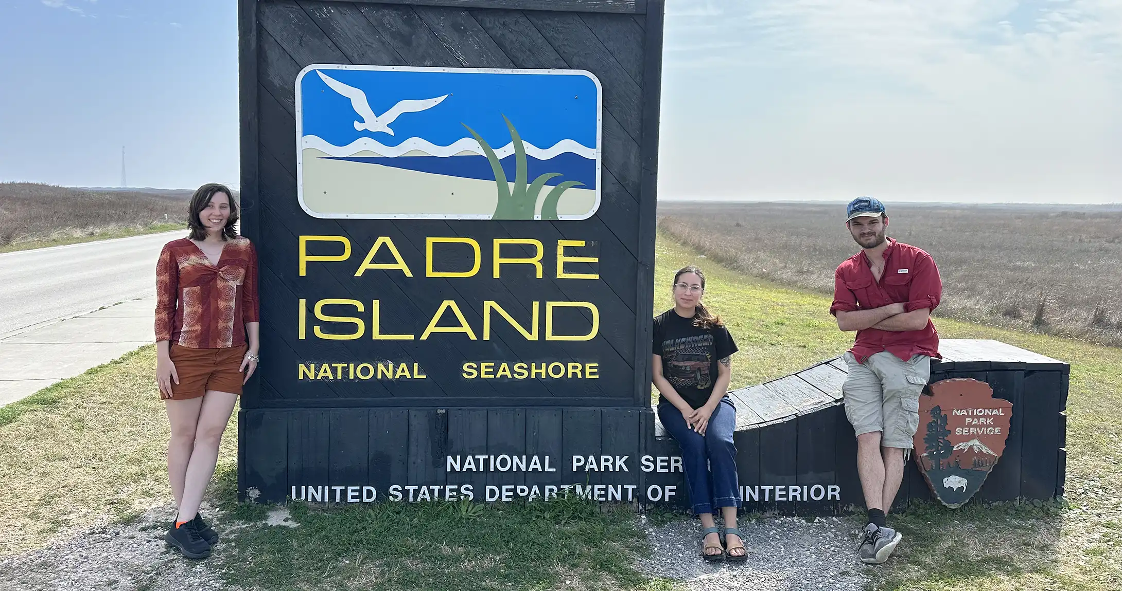 Oceanography students posed in front of South Padre Island sign