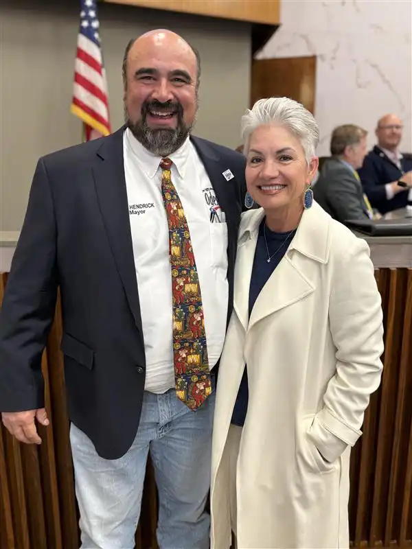 UTPB President, Dr. Sandra Woodley, with Odessa's Mayor. 