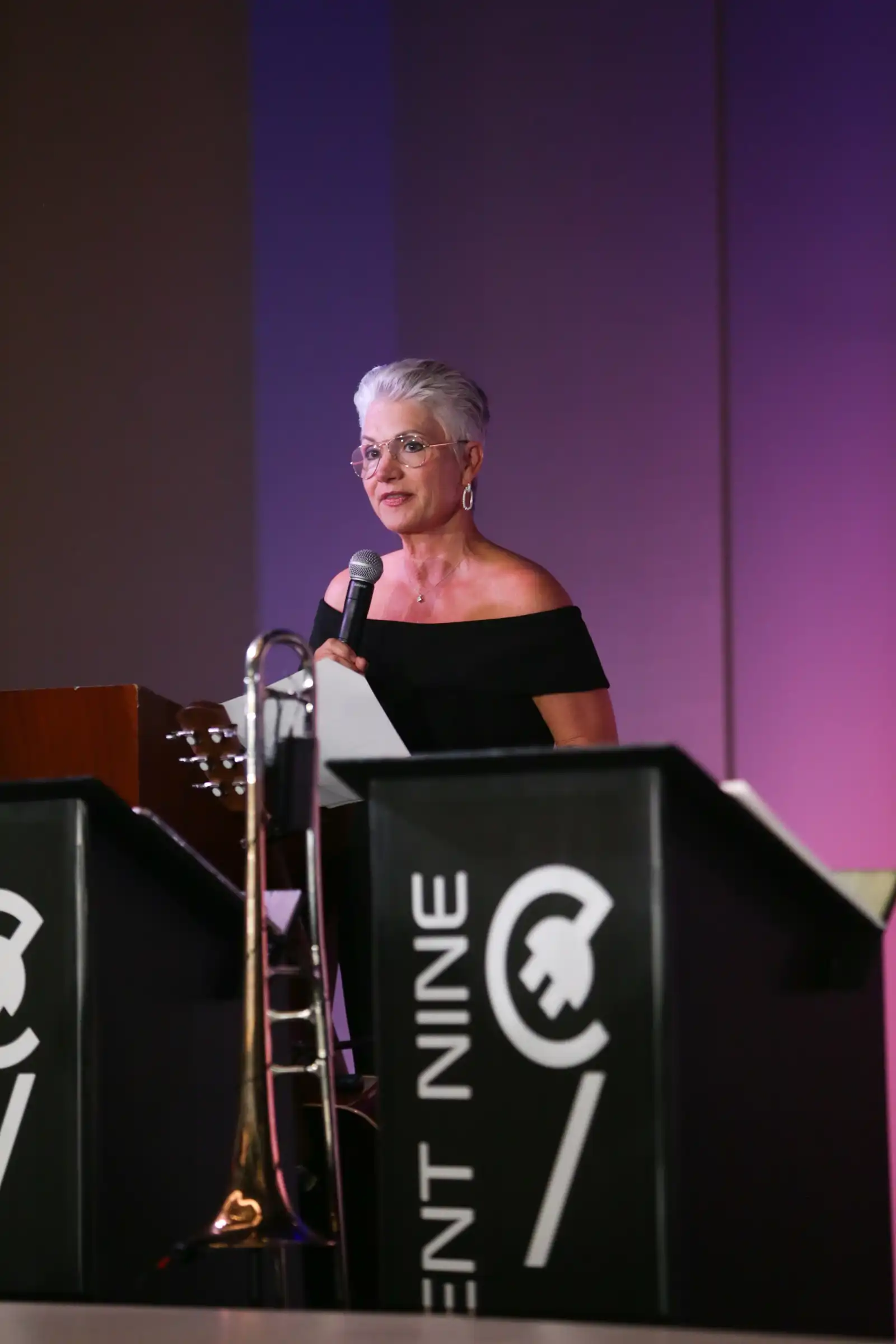 UTPB President, Dr. Sandra Woodley, speaking at the 2025 Scholarship Ball. 