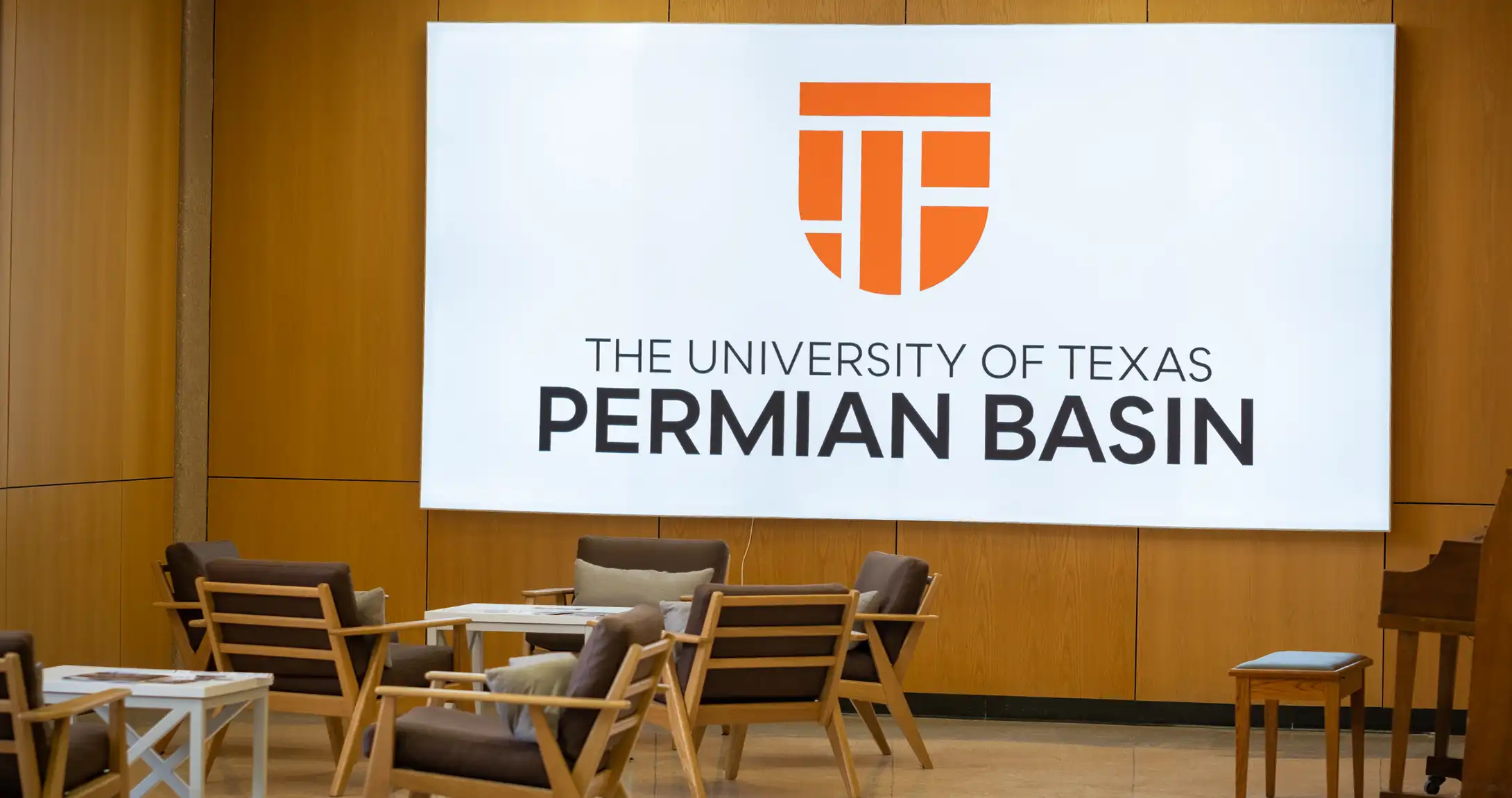 UTPB signage and chairs