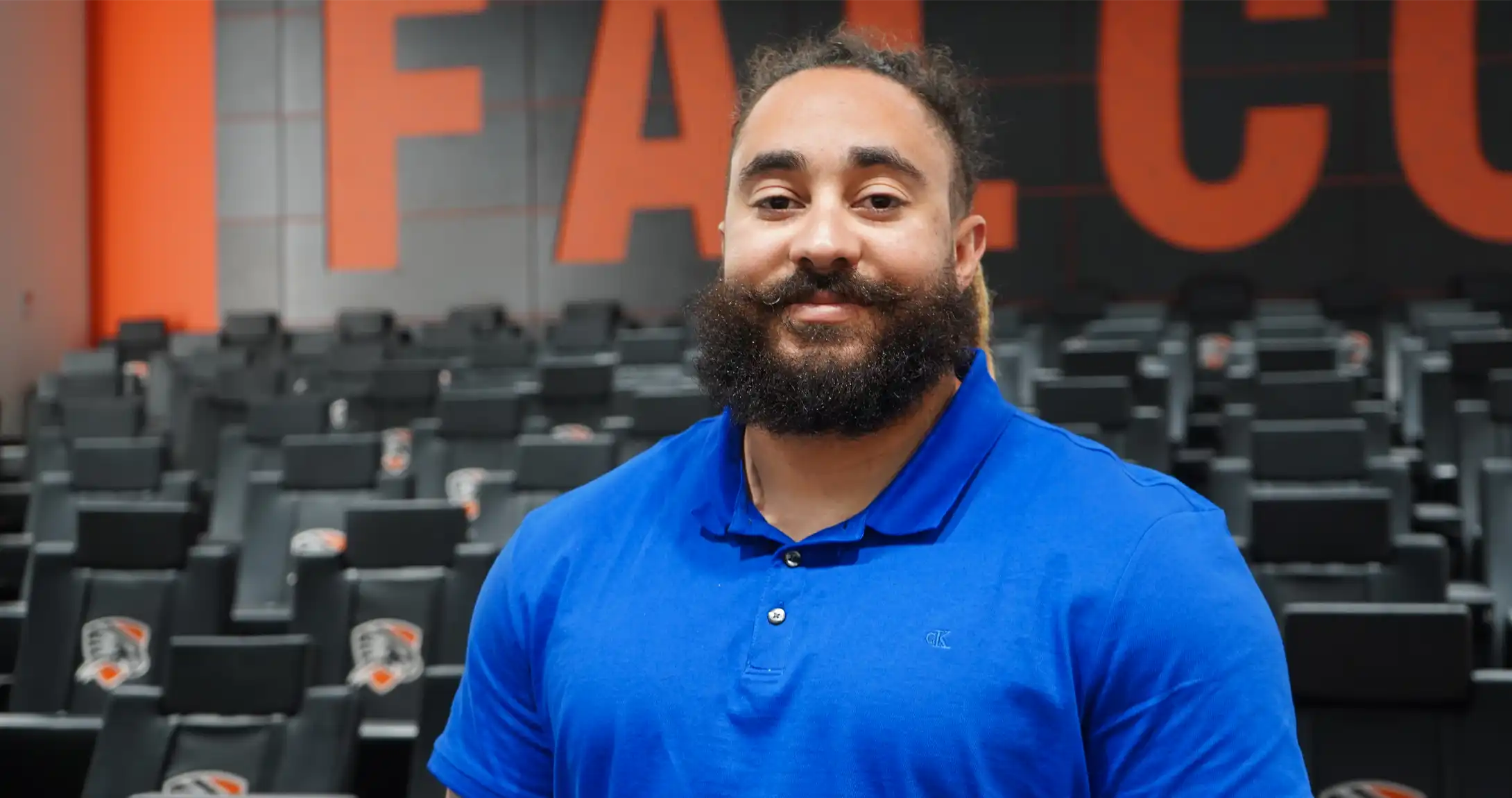 Brandon Warr standing the the Kirk at UTPB. 