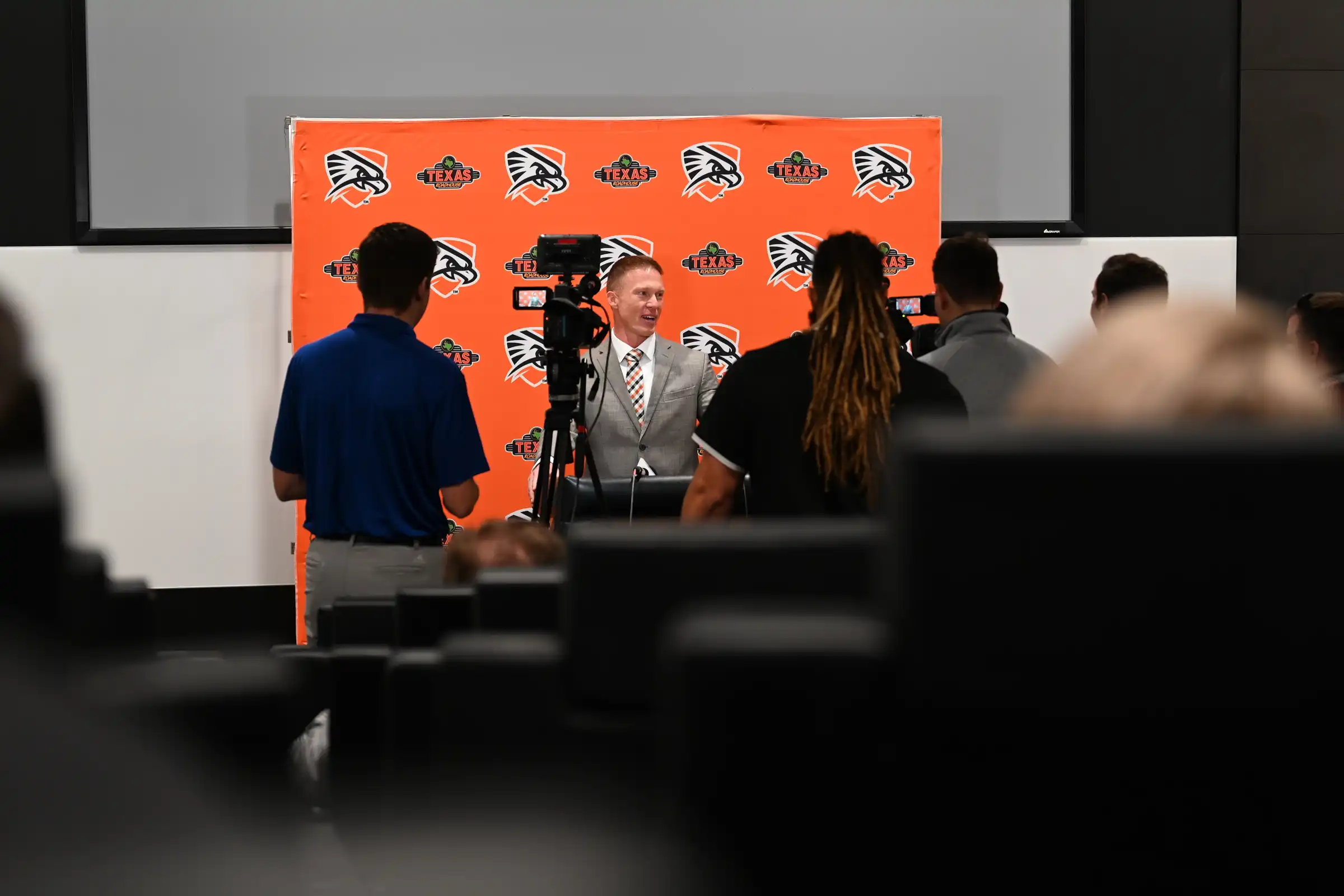 Coach Softley speaking at his introductory press conference on January 5.
