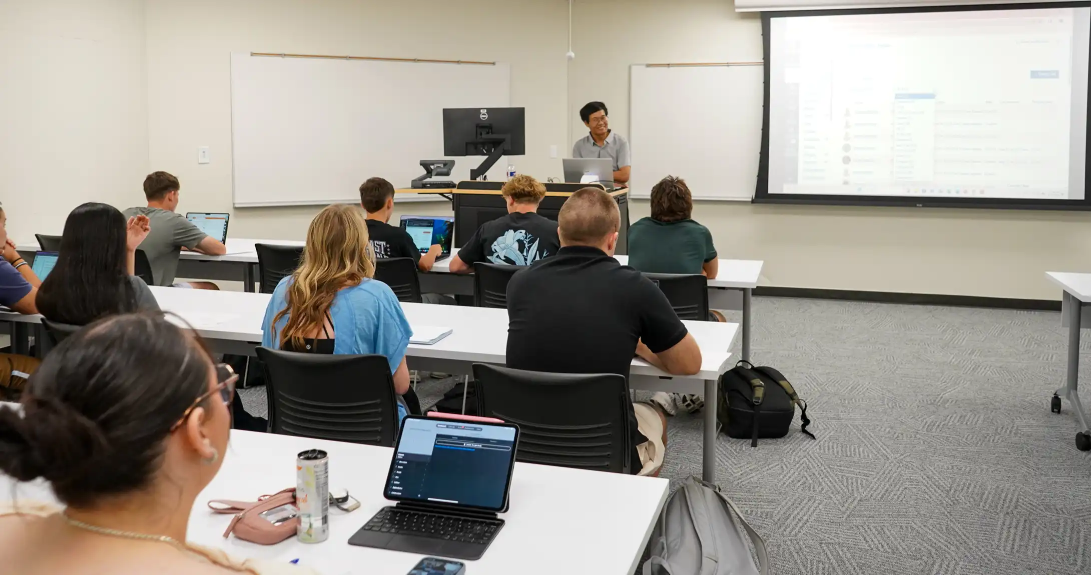 UTPB students sitting in a lecture hall on the first day of class. 