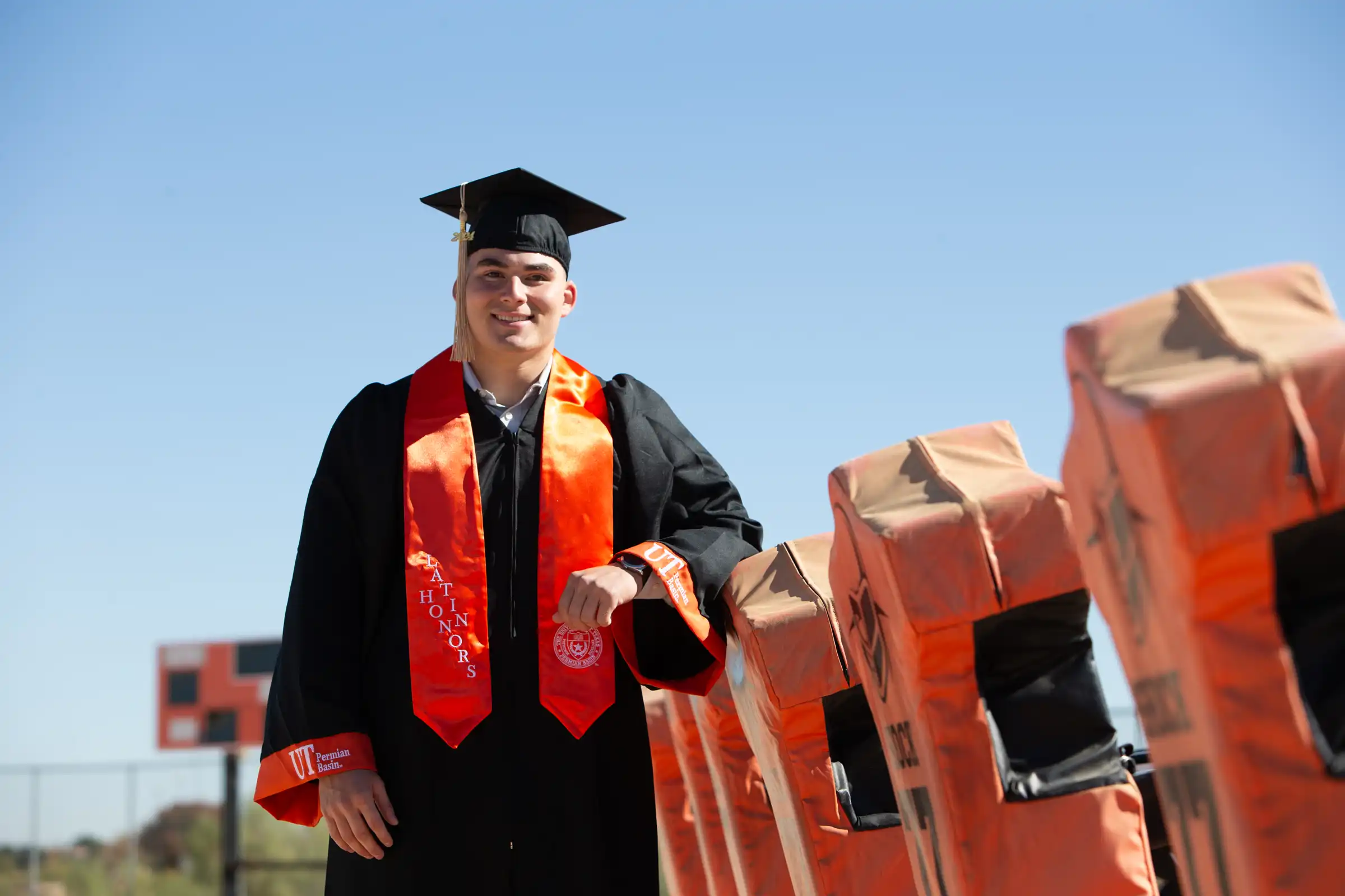 Eric Franco in his cap and gown for his graduation from UTPB. 
