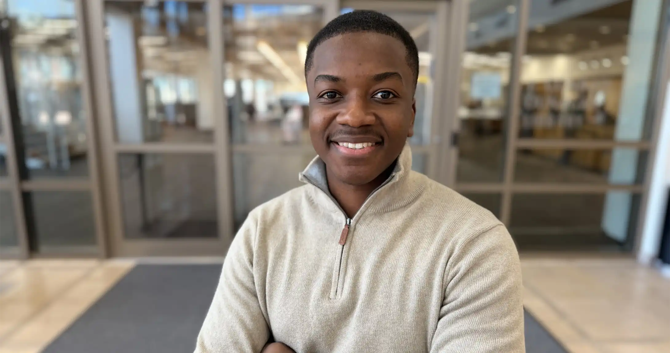 Mickelange Prince in the UTPB on-campus library. 