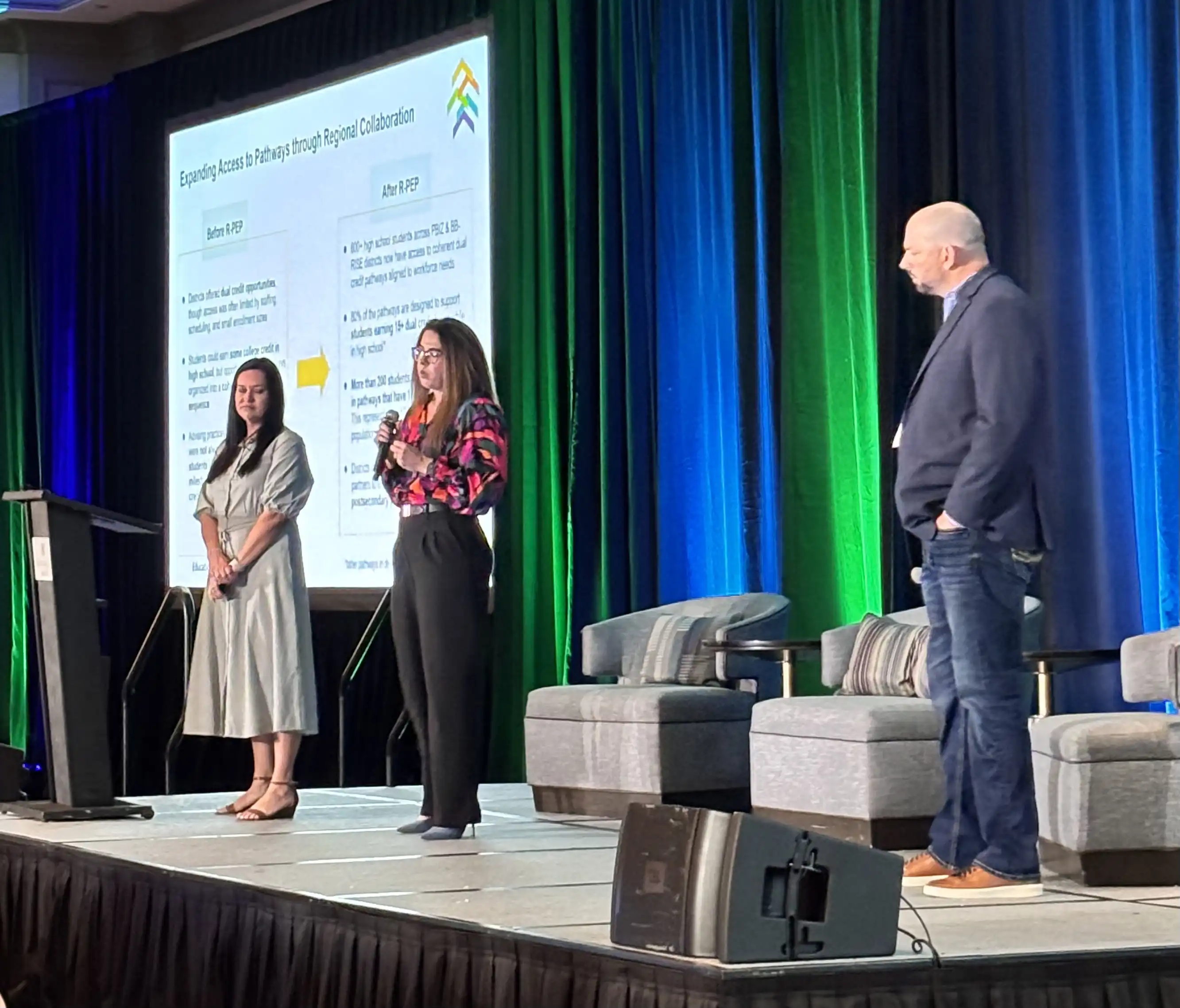 PBIZ representatives presenting on stage at the Gates Foundation Collaborative. 