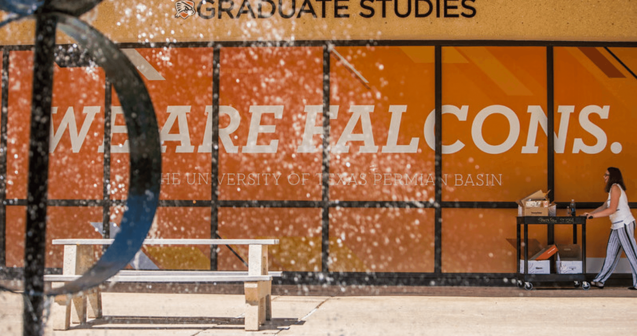 Waterfall with We are Falcons on the Wall in Background